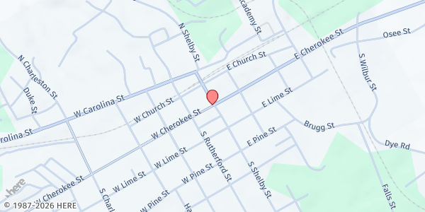 Map showing Iron City Ministries Inc Food Pantry at 109 W Cherokee St, Blacksburg, SC