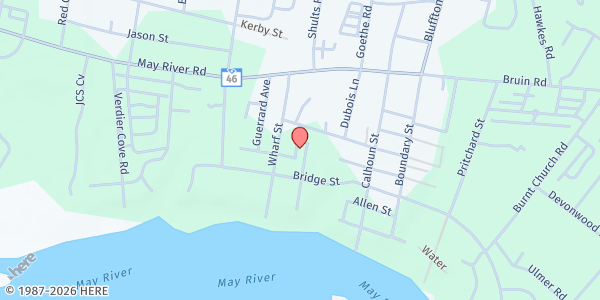 Map showing First Zion Missionary Baptist at 10 Robertson St., Bluffton, SC