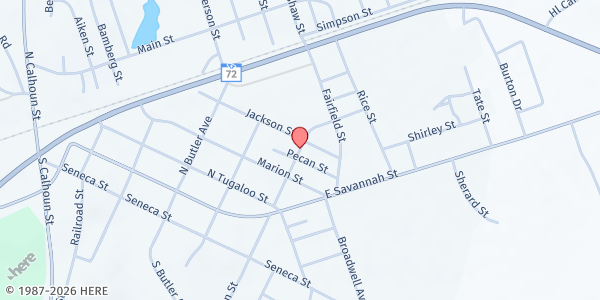 Map showing Calhoun Falls (UCM) Community Food Pantry at 357 N. Washington St., Calhoun Falls, SC