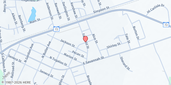 Map showing Calhoun Falls (UCM) Community Food Pantry at 403 N. Washington St., Calhoun Falls, SC