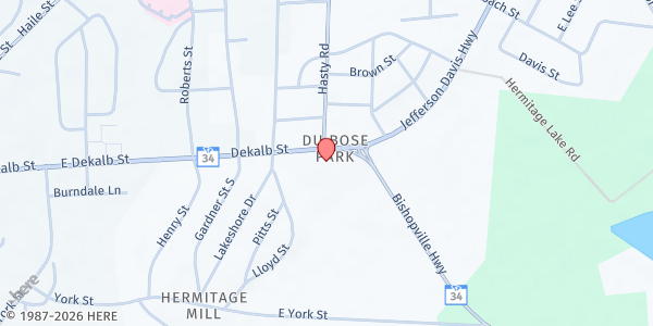 Map showing Hermitage Baptist Church Food Pantry at 814 Jefferson Davis Hwy., Camden, SC