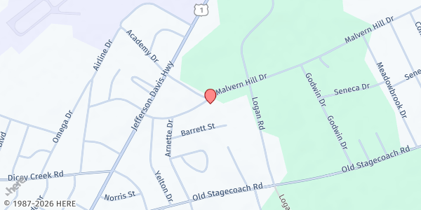 Map showing Malvern Hill Baptist Church at 1514 Malvern Hill Dr., Camden, SC
