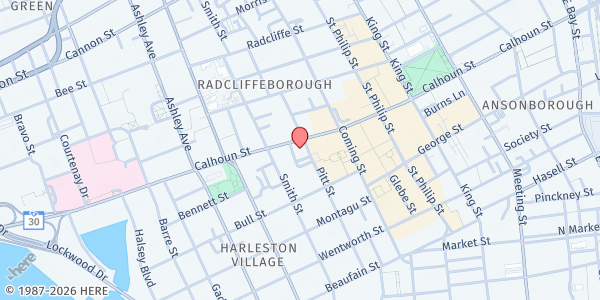 Map showing Bethel United Methodist Church at 57 Pitt St, Charleston, SC