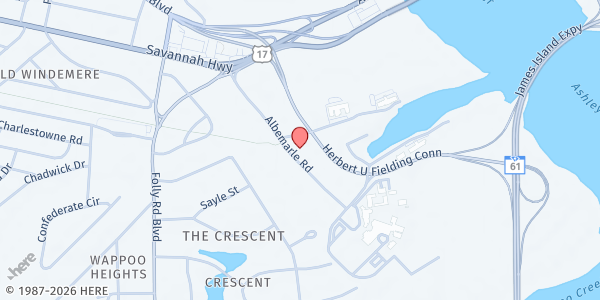 Map showing Charleston Jewish Family Services at 176 Croghan Spur Rd., Charleston, SC