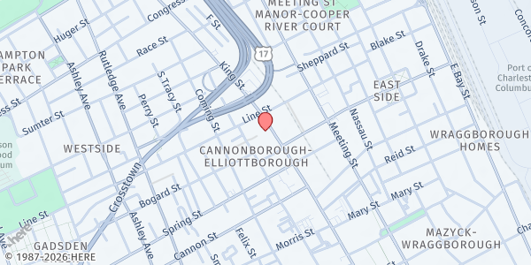 Map showing Hope Assembly of God - food pantry at 633 King St., Charleston, SC