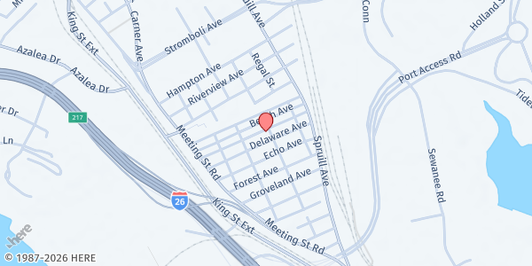 Map showing Jehovah Tabernacle Church at 2001 Comstock Ave, Charleston, SC