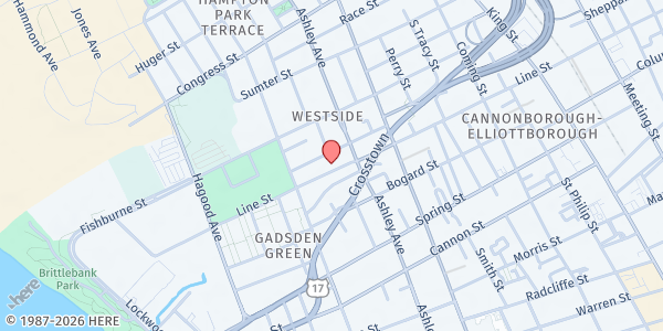 Map showing Line Street Church of God at 192 Line St., Charleston, SC