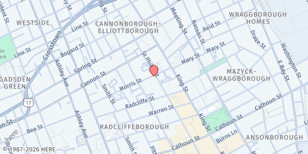 Map showing Morris Street Baptist Church at 25 Morris St, Charleston, SC