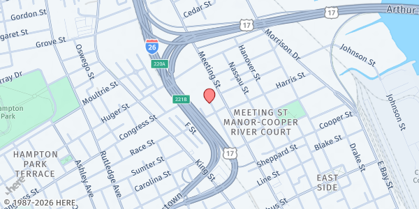 Map showing One80 Place at 35 Walnut St, Charleston, SC