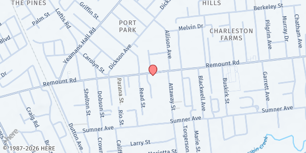 Map showing Revive Charleston at 1527 Remount Rd., Charleston, SC