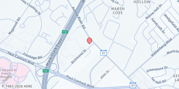 Map showing Salvation Army of Charleston County at 2135 Ashley River Rd., Charleston, SC