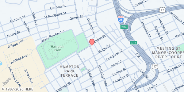 Map showing St. Barnabas Lutheran Church at 45 Moultrie St., Charleston, SC