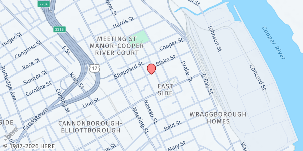 Map showing Vanderhorst Koinonia Ministries at 66 Hanover St, Charleston, SC