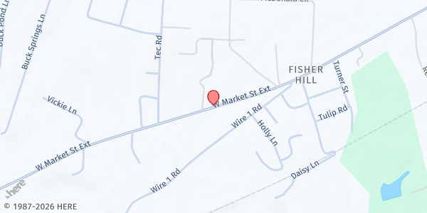 Map showing Fisher Hill Community Baptist Church at 3282 West Market Street, Cheraw, SC