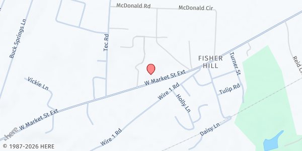 Map showing Fisher Hill Community Baptist Church at 3282 W. Market St., Cheraw, SC