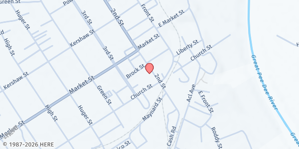 Map showing Food Bank - Cheraw at 131 2nd St., Cheraw, SC