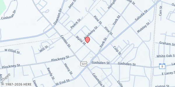 Map showing Purity Presbyterian Church at 135 Wylie St, Chester, SC