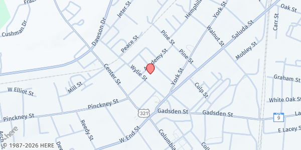 Map showing Purity Presbyterian at 135 Wylie Street, Chester, SC