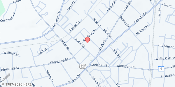 Map showing Purity Presbyterian at 135 Wylie Street, Chester, SC