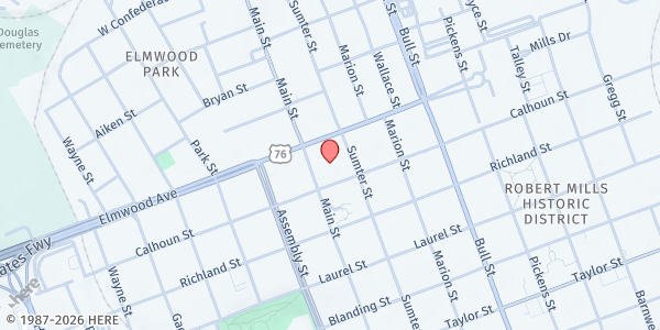 Map showing Christ Central Concessions of HOPE - Hope Plaza at 2018B Main St., Columbia, SC