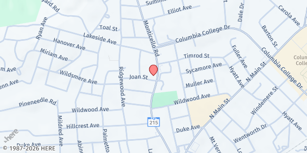 Map showing Columbia Community Outreach at 4505 Monticello Rd., Columbia, SC