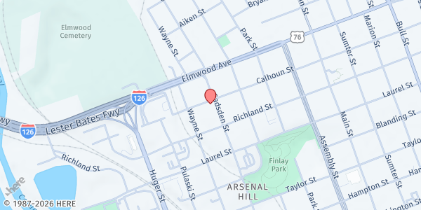 Map showing Columbia Metro Baptist Association at 1929 Gadsden St., Columbia, SC