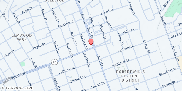 Map showing Elmwood Church of God at 1427 Elmwood Avenue, Columbia, SC