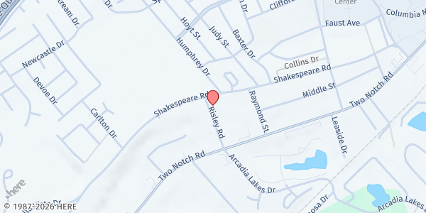 Map showing God's Storehouse at 1731 Risley Rd., Columbia, SC