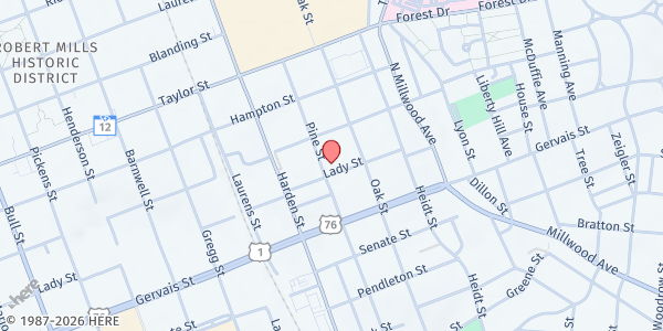 Map showing St. Luke's Episcopal Church at 1300 Pine Street, Columbia, SC