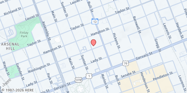 Map showing Washington Street UMC Soup Cellar at 1401 Washington Street, Columbia, SC