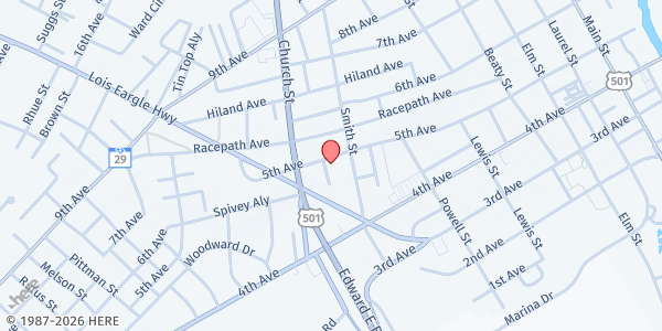 Map showing Cherry Hill Missionary Baptist Church at 421 Smith St, Conway, SC