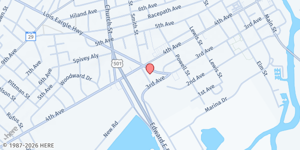 Map showing Churches Assisting People - Conway at 307 Wright Blvd, Conway, SC