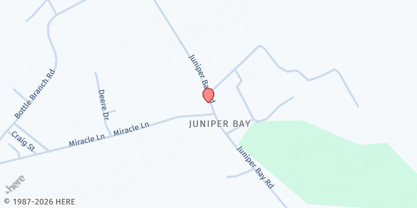 Map showing Juniper Bay Baptist Church at 5265 Juniper Bay Rd., Conway, SC