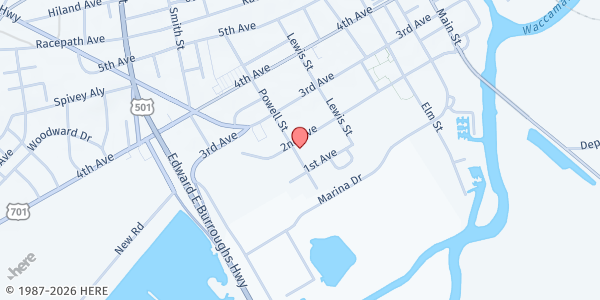 Map showing Salvation Army of Horry at 1415 2nd Ave, Conway, SC