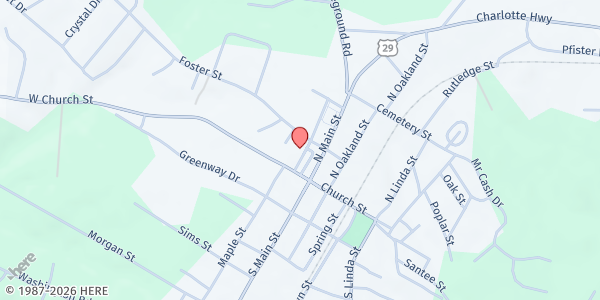 Map showing Cowpens First Baptist at 111 Hampton Street, Cowpens, SC