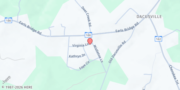 Map showing Shoals Creek Baptist at 130 Shoals Creek Rd., Dacusville, SC