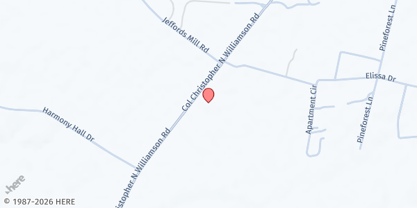 Map showing Flat Creek Baptist Church at 1369 Society Hill Rd., Darlington, SC