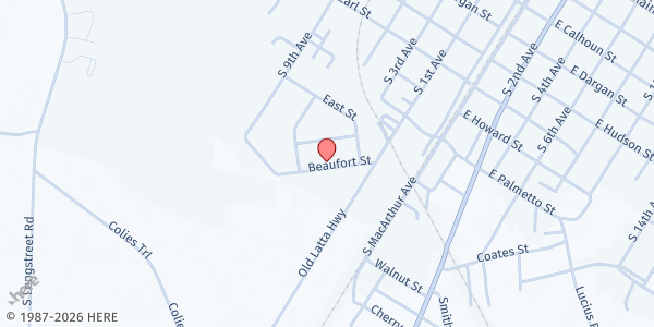 Map showing Bibleway Tabernacle Church at 314 Beaufort St., Dillon, SC