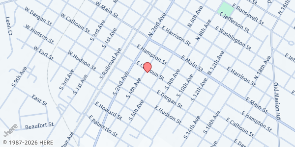 Map showing Manning Baptist at 308 East Calhoun Street, Dillon, SC