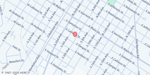 Map showing Manning Baptist Church at 308 E. Calhoun St., Dillon, SC