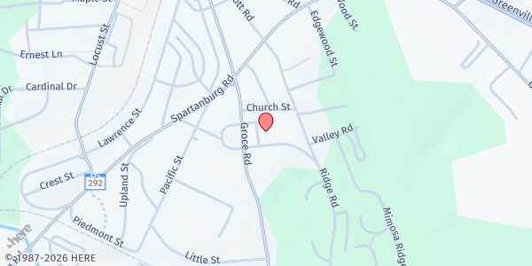 Map showing Middle Tyger Community Center (MTCC) at 84 Groce Rd., Duncan, SC