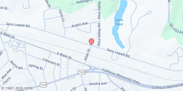 Map showing First Assembly of God- Easley Food Pantry at 810 Sacco Lowell Rd., Easley, SC