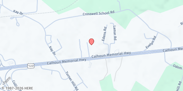 Map showing Potters Clay Fellowship at 142 Grace Dr., Easley, SC