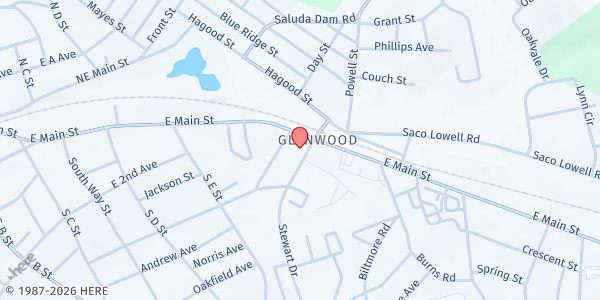 Map showing The Salvation Army - Pickens County Service Center at 102 Stewart Dr., Easley, SC