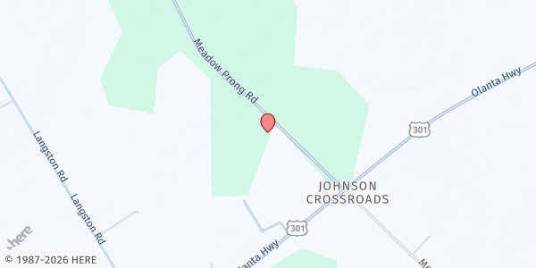 Map showing Meadow Prong Baptist Church at 6933 Meadow Prong Rd., Effingham, SC