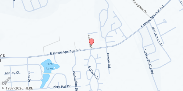 Map showing Antioch Fellowship Church at 1405 E. Howe Springs Rd., Florence, SC