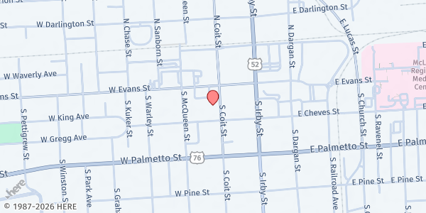 Map showing Cumberland UMC at 163 S. Coit St., Florence, SC