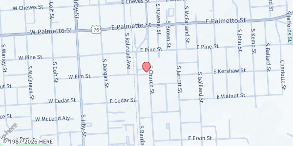 Map showing ECHO-Lighthouse Ministries at 201 E. Elm St., Florence, SC
