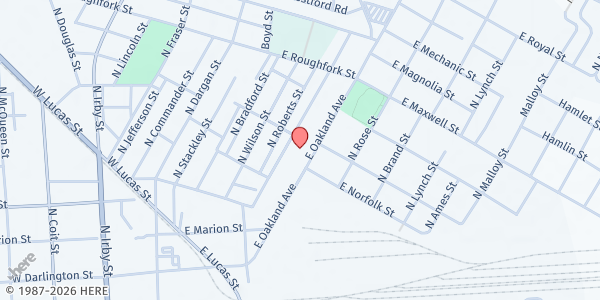 Map showing Greater Morning Star Apostolic Ministries #7 at 609 Oakland Avenue, Florence, SC