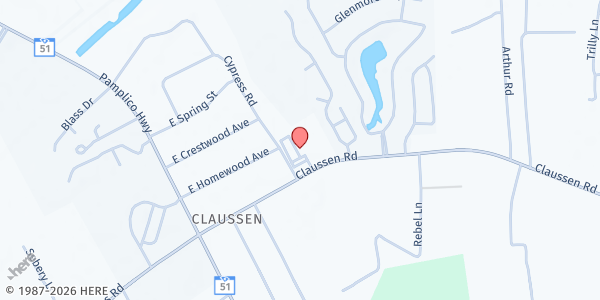 Map showing Greenwood Baptist Church at 2401 Claussen Rd., Florence, SC